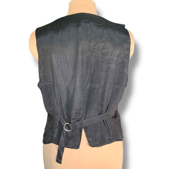 Vintage 90s Embroidered Vest Floral Striped Button Front Vneck Waistcoat Medium - Picture 3 of 9